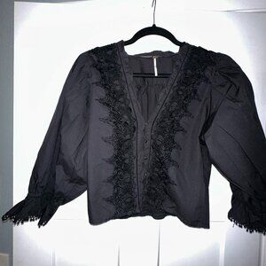 Free People Black Embroidered Top - Size M